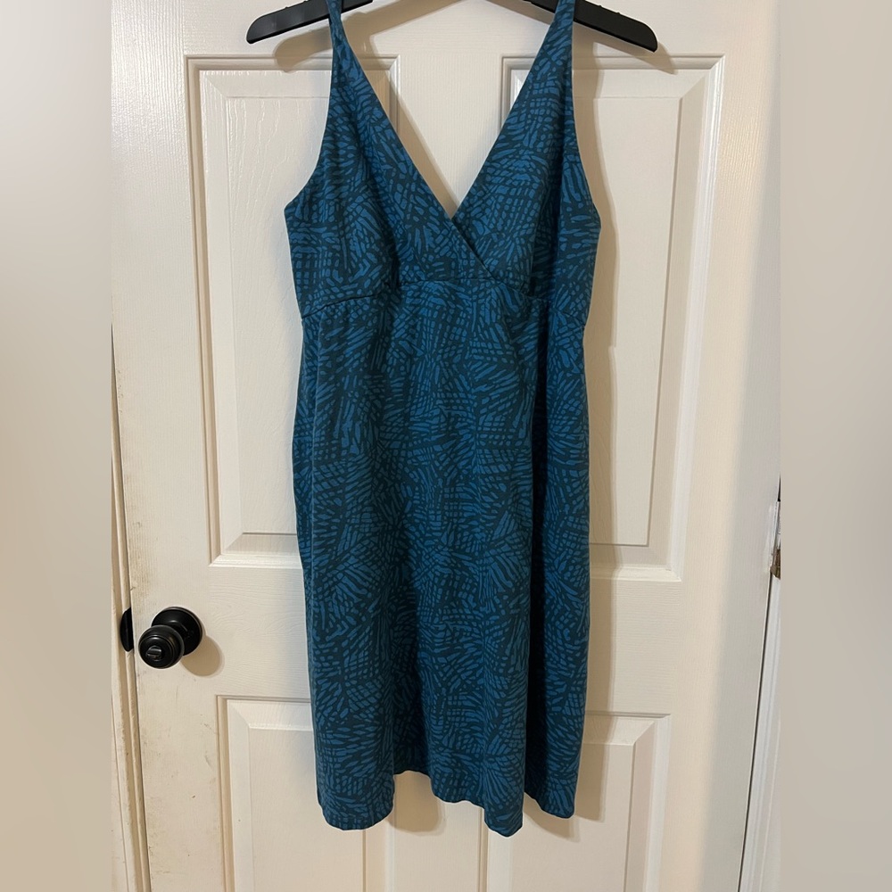 prAna Women’s L Blue sleeveless mini dress Outdoors Summer Sustainable Tropical
